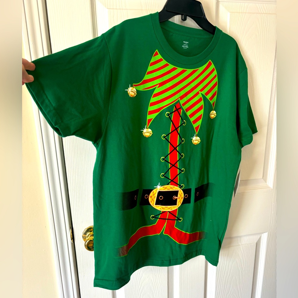 NEW Santa helper, elf T-shirt, green red gold yellow black